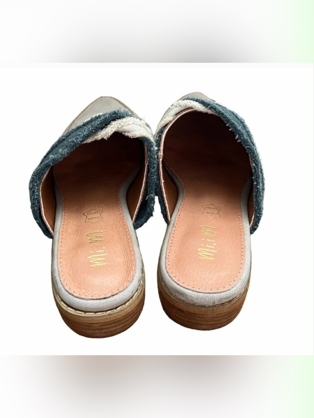 ANTHROPOLOGIE Mi.iM Tillie Fabric Wrapped Mules in Slate Blue - Picture 2 of 8